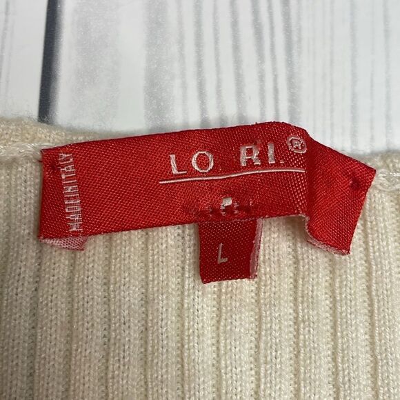 Lo.Ri ribbed and crochet cream wool blend crossover sweater made in Italy large - Picture 2 of 7